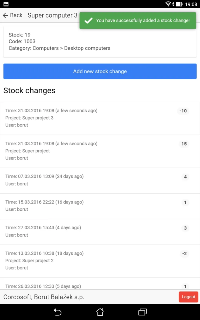 Mobile - Warehouses - Items Detail - Stock Added