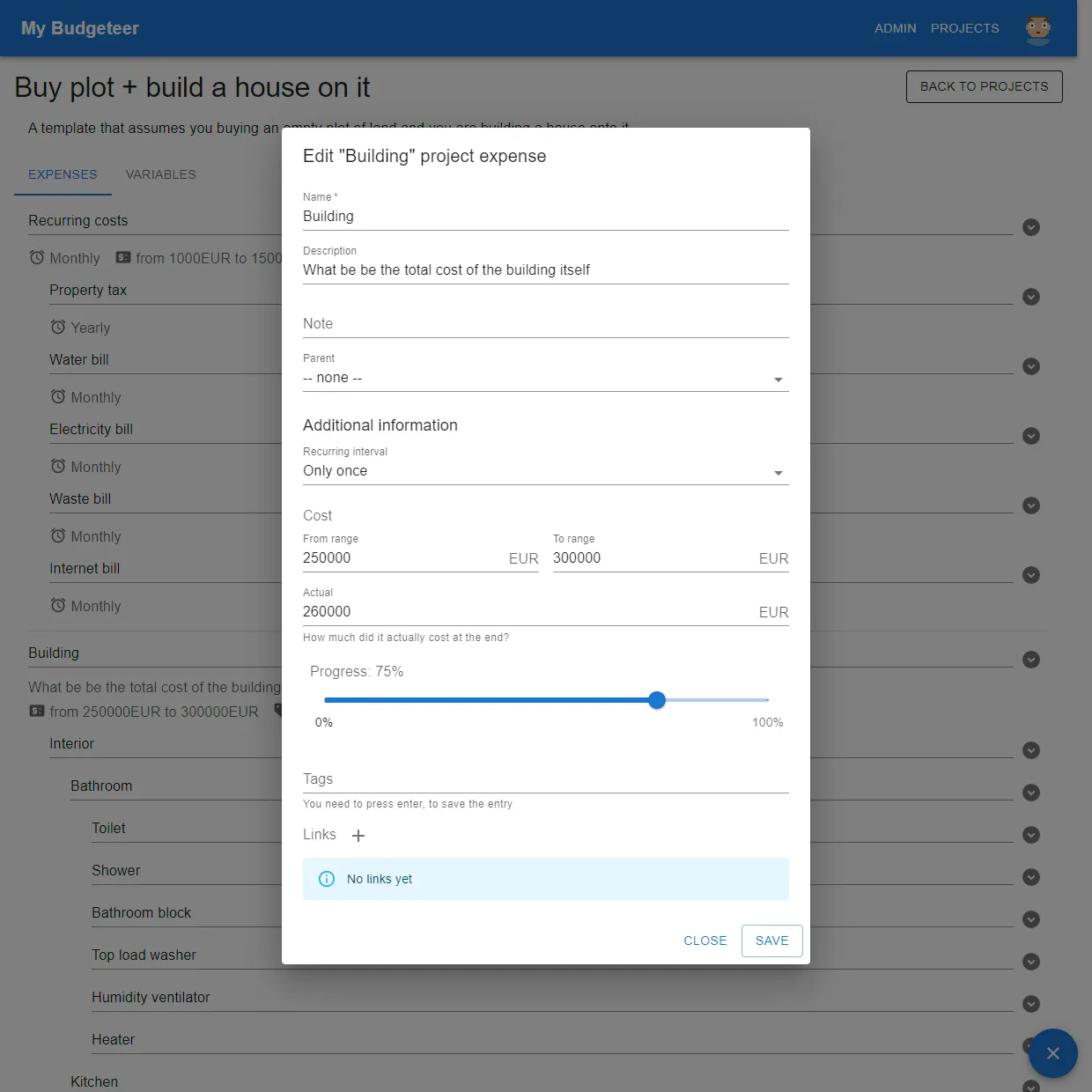 Project Page - Edit Expense